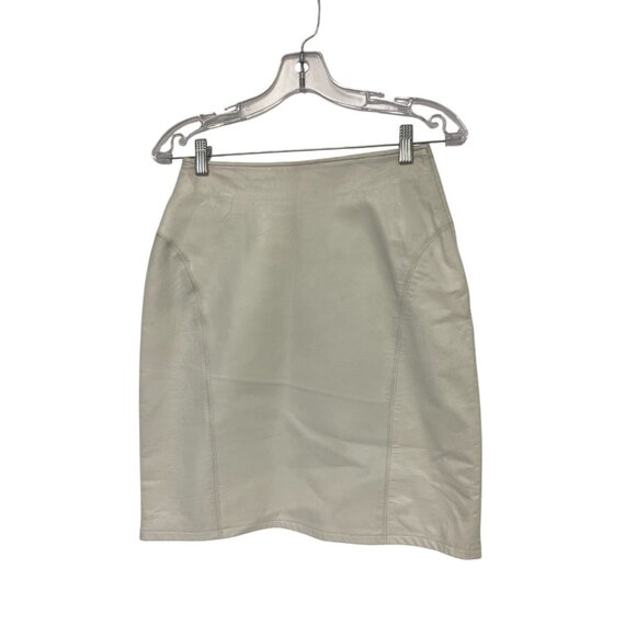 Vintage Tibor Womens Skirt 4 Pencil Straight White Leather Side Zip 80s EUC - Picture 1 of 6